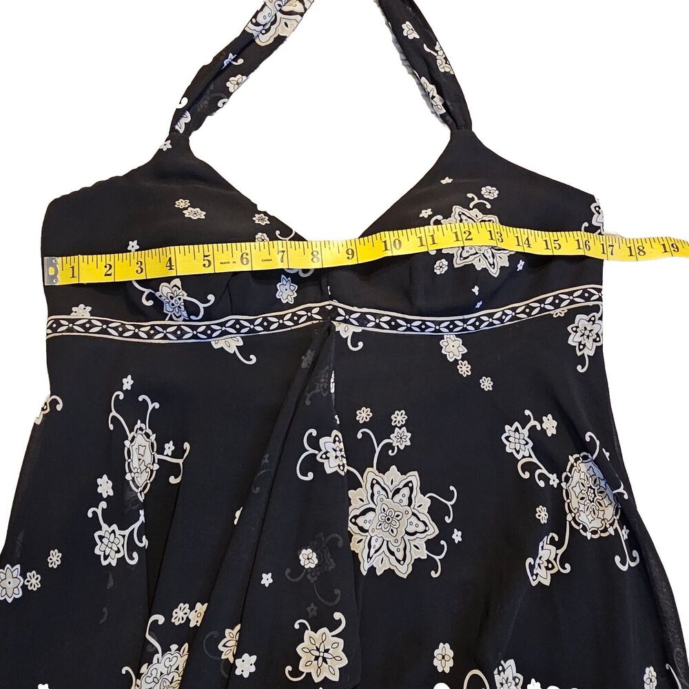 Halter Dress Sz 8 Plaza South Black Floral Assymmetric Cruise Resort Beach - Picture 7 of 11